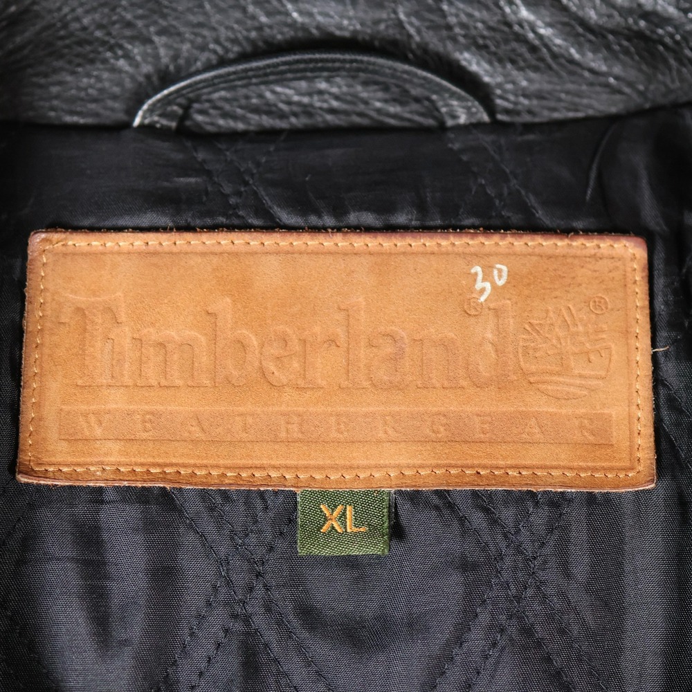 Vintage Timberland Leather Field Jacket Mens XL Black Genuine Leather Long Coat - Picture 8 of 11